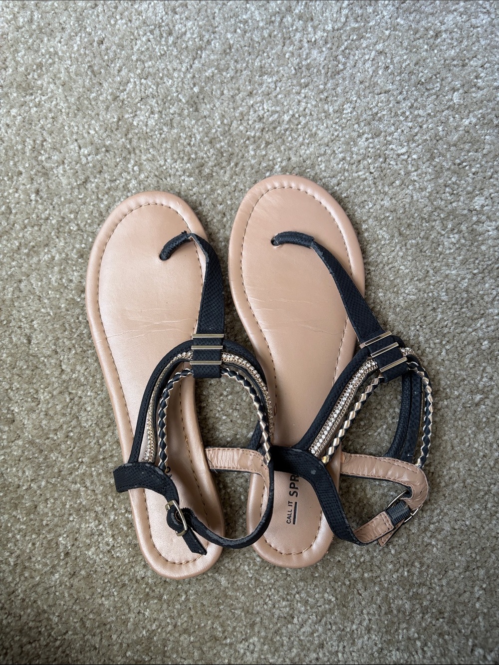 Call It Spring Black and Nude Braided Strap Sandals